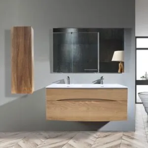 MEUBLE DOUBLE VASQUE AVEC 2 TIROIRS - OTTOFOND - DANAE - A SUSPENDRE - 140CM - CHENE MASSIF